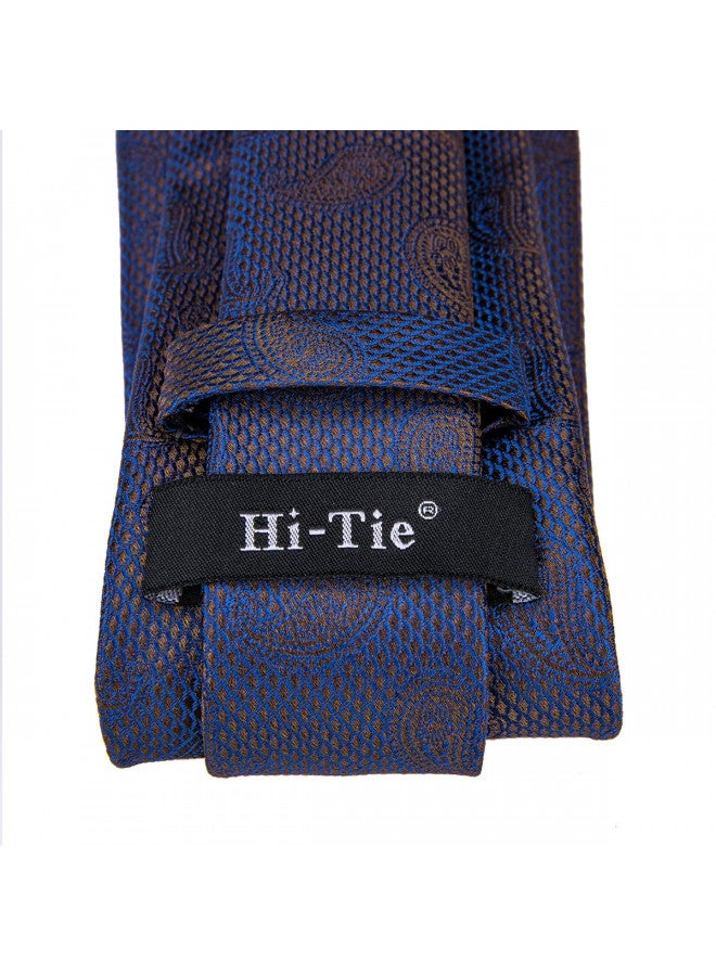 Hi-Tie Silk Paisley Ties for Men Necktie Pocket Square Cufflinks Set Foral Tie Sets Formal Business,Dark Blue - Image 4