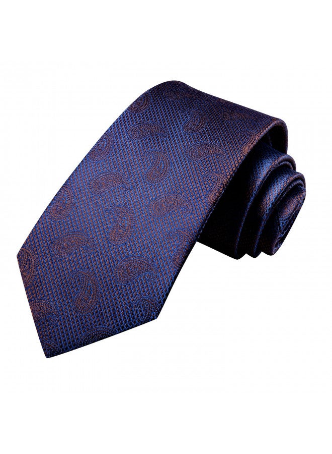 Hi-Tie Silk Paisley Ties for Men Necktie Pocket Square Cufflinks Set Foral Tie Sets Formal Business,Dark Blue - Image 3