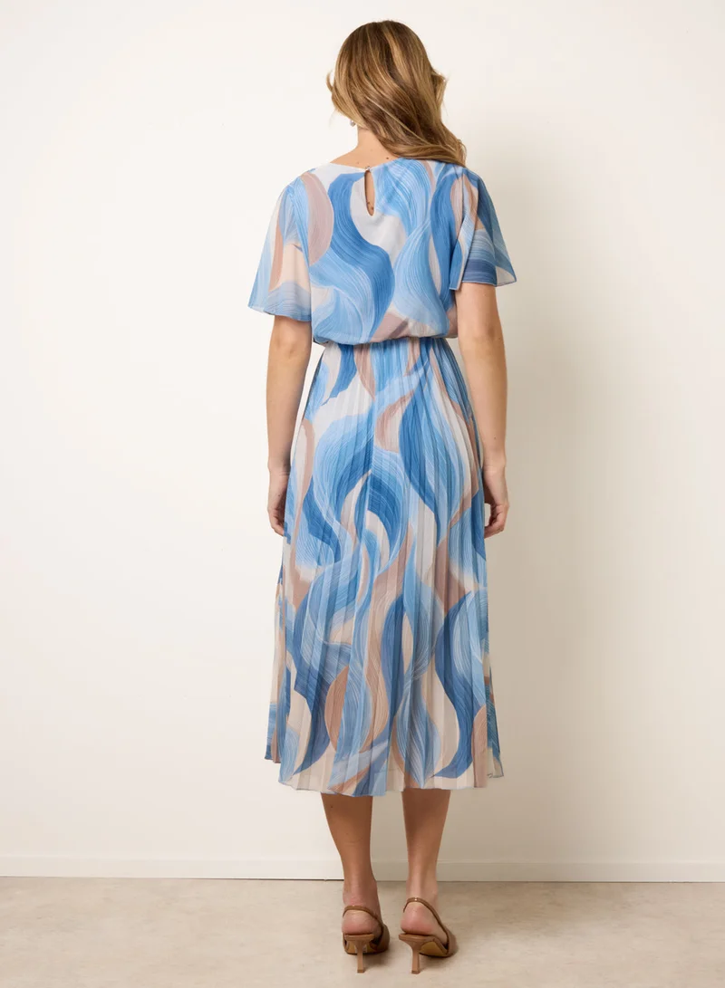 بلو فانيلا Short Sleeve Pleated Midi Dress