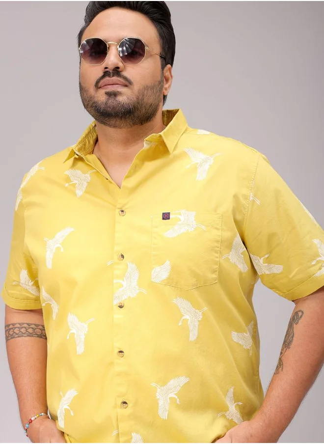 هاردسودا Men Plus Size Regular Fit Printed Cutaway Collar Half Sleeves Casual Shirt