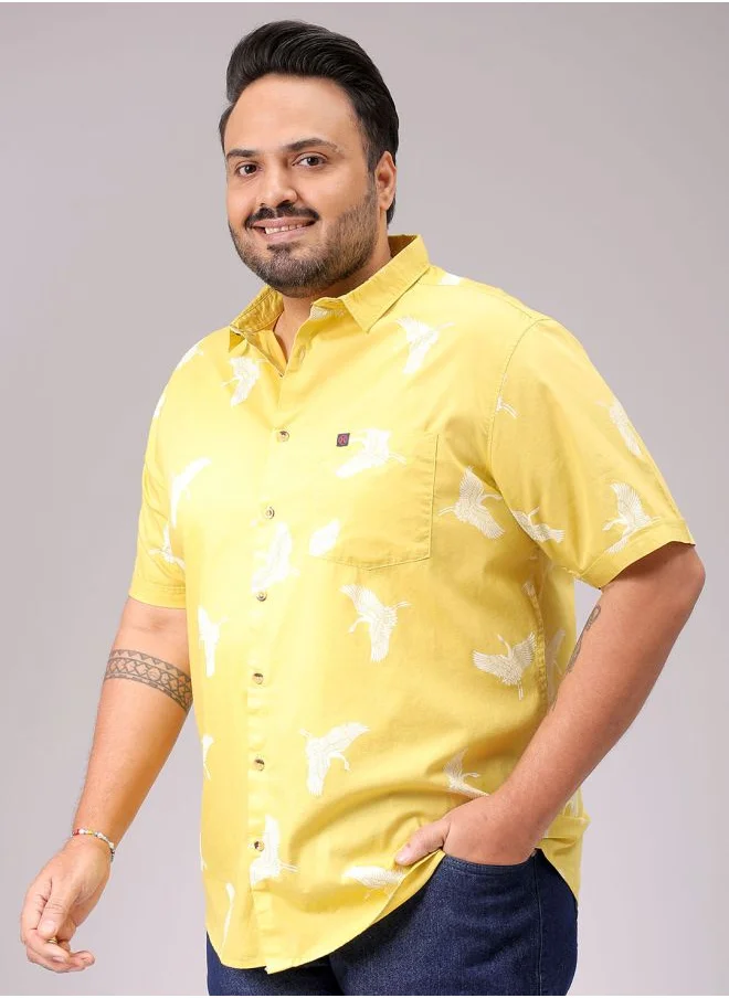 هاردسودا Men Plus Size Regular Fit Printed Cutaway Collar Half Sleeves Casual Shirt