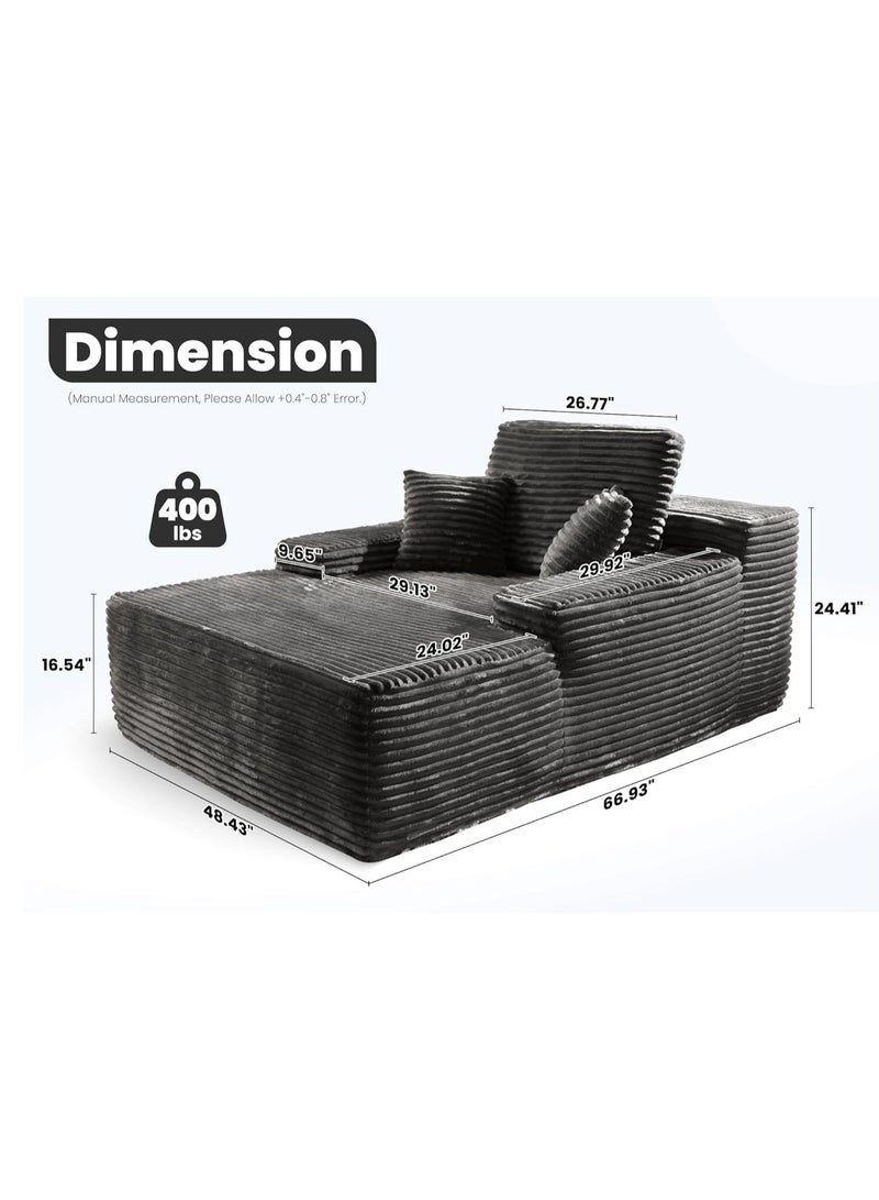 Zayn comforts Cozy Chaise Lounge Chair Premium velvet Upholstered Sofa Bed with Armrests & 2 Plush Pillows, Oversized Fluffy Comfort 170cm x 122cm - Image 3
