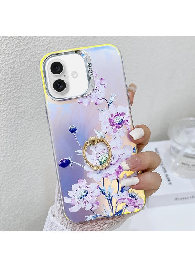 اس-توب جراب لهاتف iPhone 16 Plus مزود بحلقة زهرة مطلية بالكهرباء بالليزر، جراب هاتف TPU - Image 1