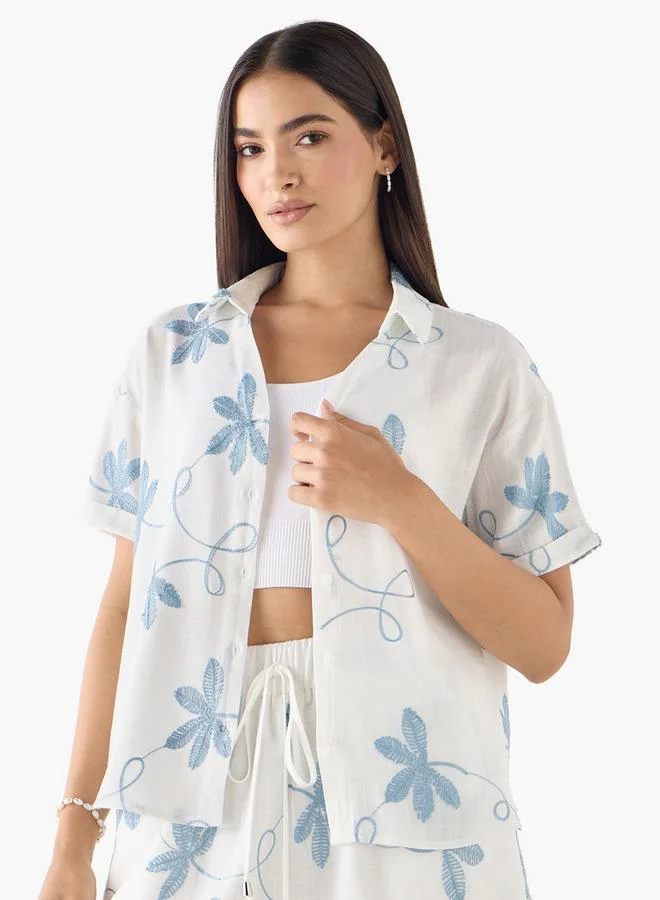 2Xtremz 2Xtremz Embroidered Shirt with Collar and Short Sleeves