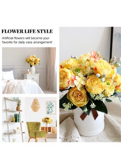KASTWAVE 2Pcs Yellow Artificial Flower Bouquet - Silk Peony & Hydrangea with Realistic Carnations & Berries | Elegant Table Centerpieces & Wedding Decor  - Image 4