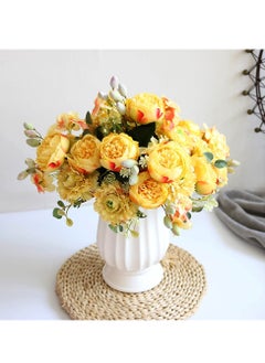 KASTWAVE 2Pcs Yellow Artificial Flower Bouquet - Silk Peony & Hydrangea with Realistic Carnations & Berries | Elegant Table Centerpieces & Wedding Decor  - Image 2