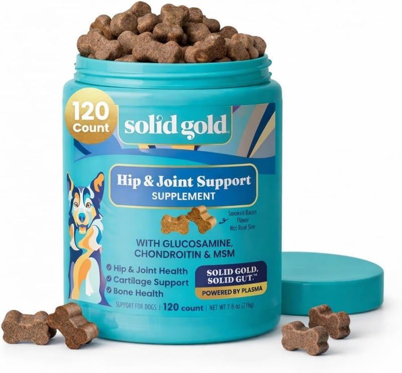 Solid Gold Hip and Joint Supplement for Dogs - Glucosamine Chondroitin MSM for Hip & Joint Pain Relief for Dogs - Puppy, Adult & Senior Dog Supplements for Dog Arthritis Pain Relief & Mobility - 120ct - Image 1