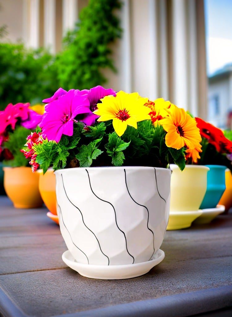 vsell24 Ceramic Plant Pots White with Cracked Line Design, Suitable for Indoor and Outdoor Use - Image 1
