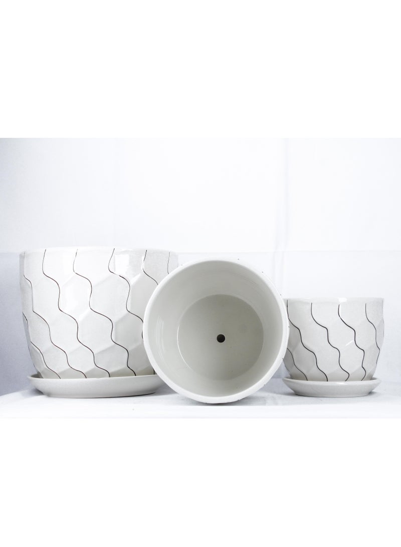 vsell24 Ceramic Plant Pots White with Cracked Line Design, Suitable for Indoor and Outdoor Use - Image 3