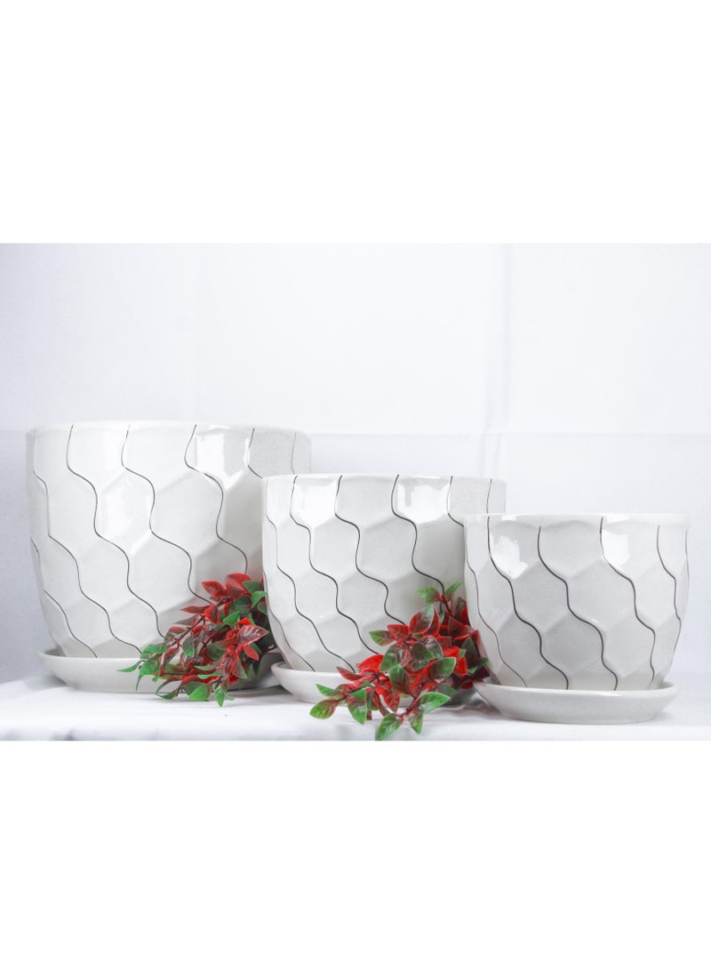 vsell24 Ceramic Plant Pots White with Cracked Line Design, Suitable for Indoor and Outdoor Use - Image 2