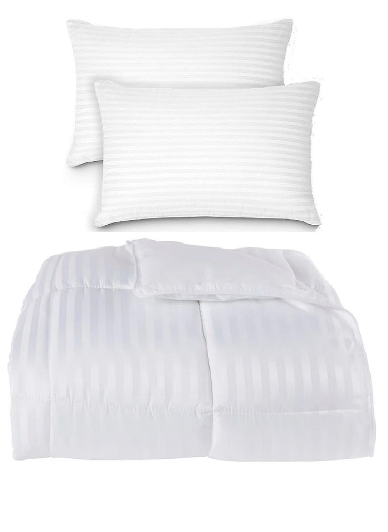 Blueberry Solid Microfibre Stripe Duvet King Fillers Microfiber White Best Quality 240x260cm With 2 Pieces Pillow  - Image 1
