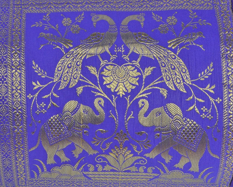 Lalhaveli Lal Haveli Peacock Elephant Work Designer Silk Bolster Cover for Guest Room Bedroom 30 X 15 Inches - Image 3