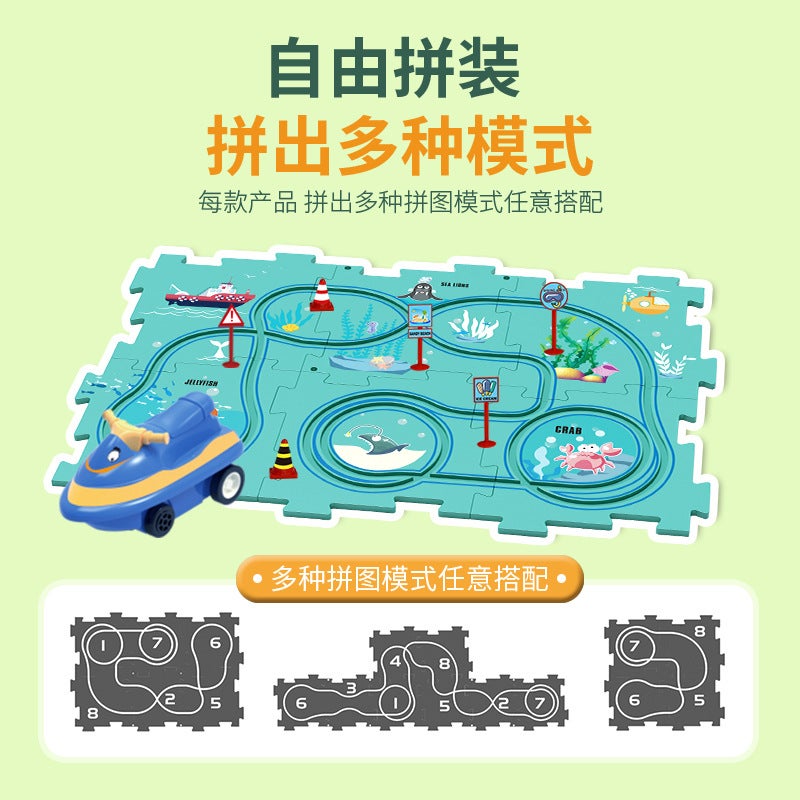 Tiktok Car Map Puzzle Diy Track Suit Electric Car Toy Mini Road Sign Educational Toy - Image 5