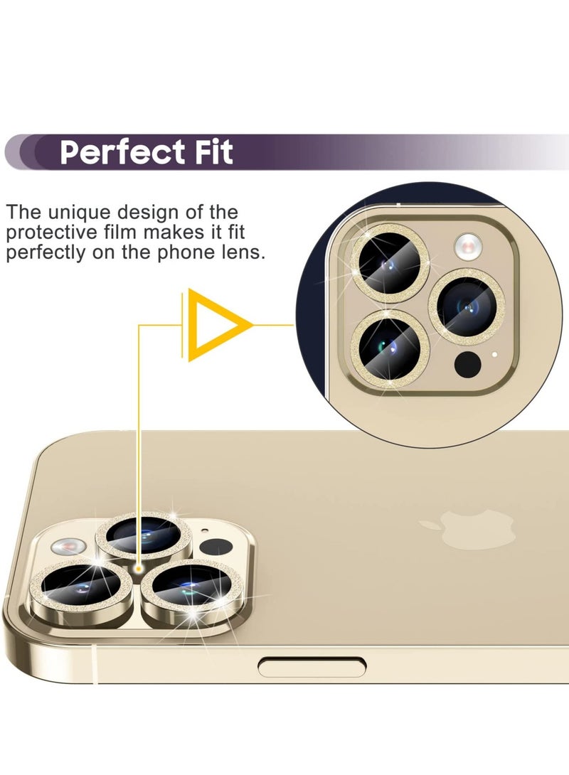 iPhone 14 Pro 6.1 inch / 14 Pro Max 6.7 inch Camera Lens Protector, Camera Cover Tempered Glass for iPhone 14 Pro Max/for iPhone 14 Pro [Glitter Diamonds] - Bling -Gold - Image 5