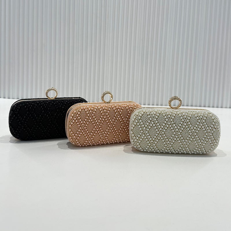 Pearl Diamond Pattern Evening Bag Luxury Ring Clutch Bag Ladies Banquet Bag Celebrity Dress Bag - Image 2