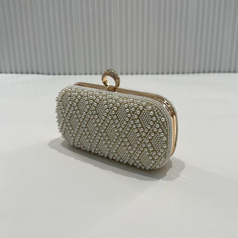 Pearl Diamond Pattern Evening Bag Luxury Ring Clutch Bag Ladies Banquet Bag Celebrity Dress Bag - Image 4