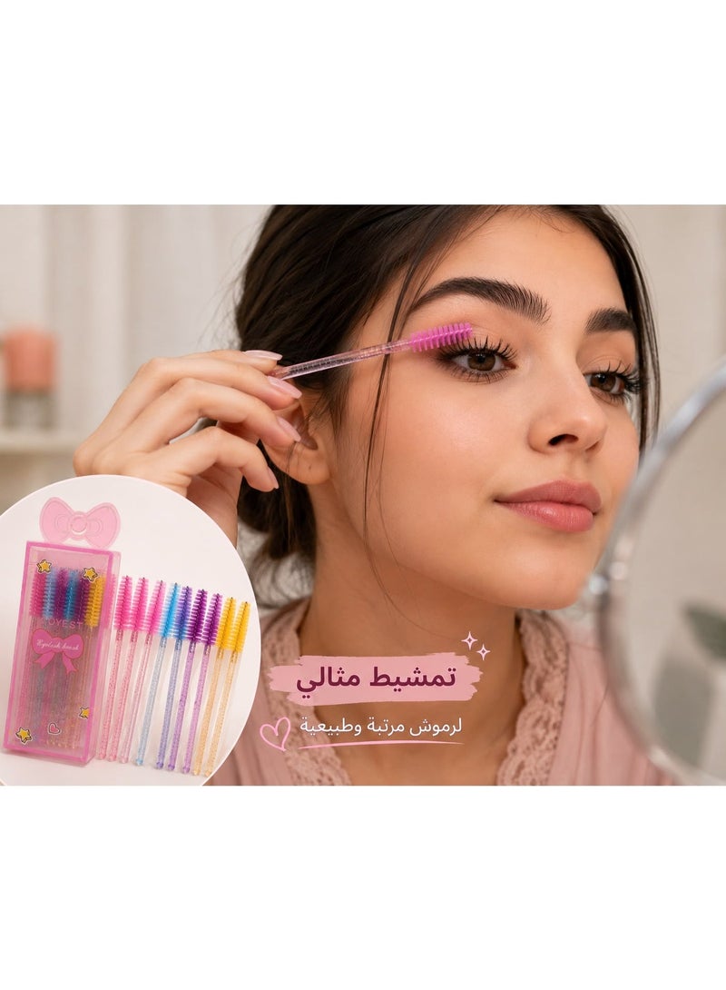 مجموعة 10 فرش للرموش والحواجب، فرش ماسكارا متعددة الألوان للعناية بالرموش وتهذيب الحواجب وتطبيق المكياج - متعدد الألوان - Image 4