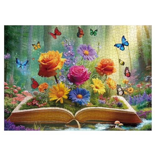 Larkipuzz Magic Books Flower Puzzles for Adults 1000 Pieces Fantasy Butterfly Wildflower Jigsaw Puzzle Beautiful Colorful Plant Forest Floral Garden Rose Daisy Puzzle - Image 5