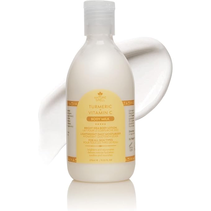 Nature Spell Vitamin C + Turmeric Body Lotion  Bright Idea Body Milk 276ml - Instant Hydration  Suitable for all Skin Types - 100% Vegan  Made in the UK - Image 1
