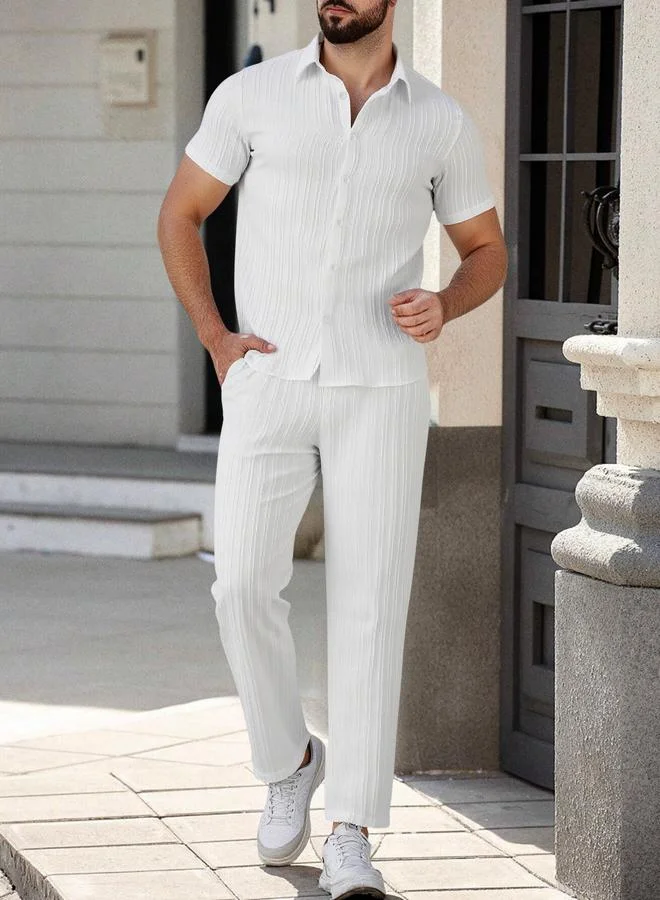 Take Two Men Plus Size Textured Shirt and Pants Co-ord Set