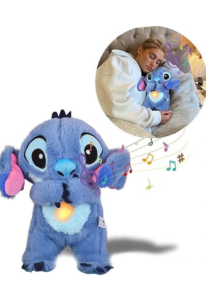 Realfrog Stitch Plush Toy with Rhythmic Breathing and Music Lights, Breathing Cartoon Anxiety Relief Plushies, Stitch Stuffed Animal Plush Dolls, Stitch Baby Sound Machine for Sleep (Blue) - Image 1
