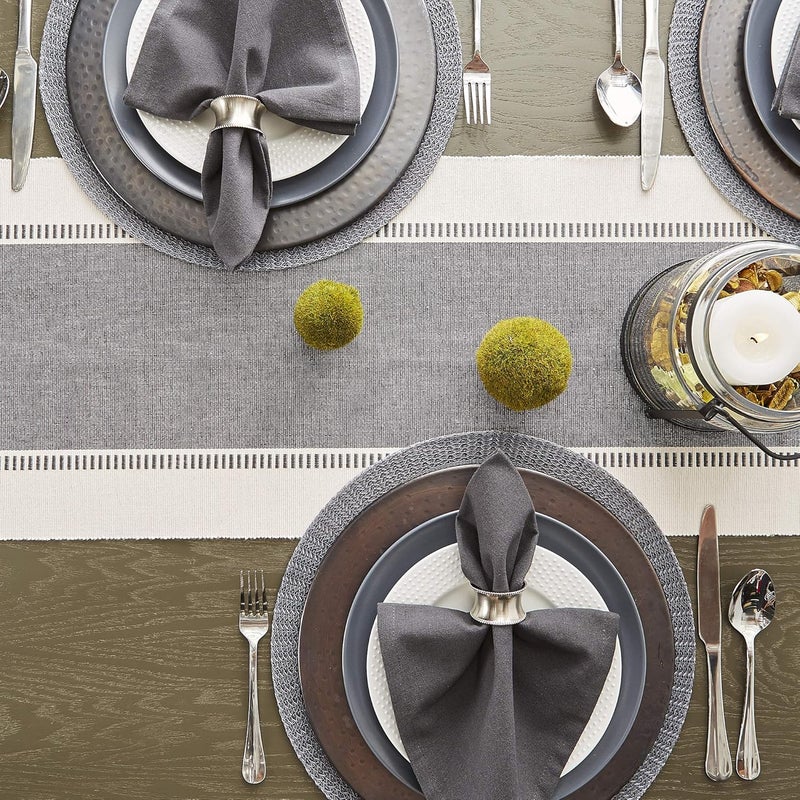 DII Dobby Stripe Woven Table Runner, 13x108 (13x113.5, Fringe Included), Mineral Gray - Image 5