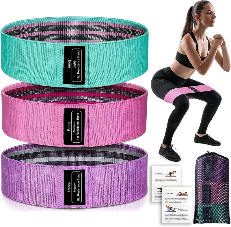 RenoJ Resistance Bands for Working Out: 3-Set Professional Exercise Bands for Pilates, Yoga, Home Gym, Booty, Leg Training | Heavy/Medium/Light Fabric Loops for Women Men - Image 1