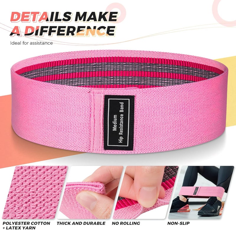 RenoJ Resistance Bands for Working Out: 3-Set Professional Exercise Bands for Pilates, Yoga, Home Gym, Booty, Leg Training | Heavy/Medium/Light Fabric Loops for Women Men - Image 2