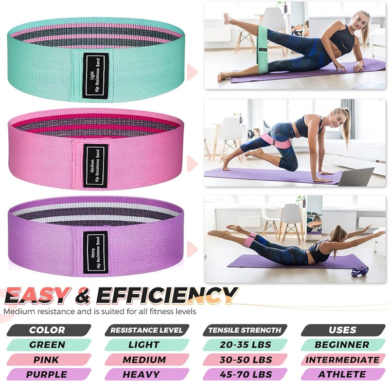 RenoJ Resistance Bands for Working Out: 3-Set Professional Exercise Bands for Pilates, Yoga, Home Gym, Booty, Leg Training | Heavy/Medium/Light Fabric Loops for Women Men - Image 3