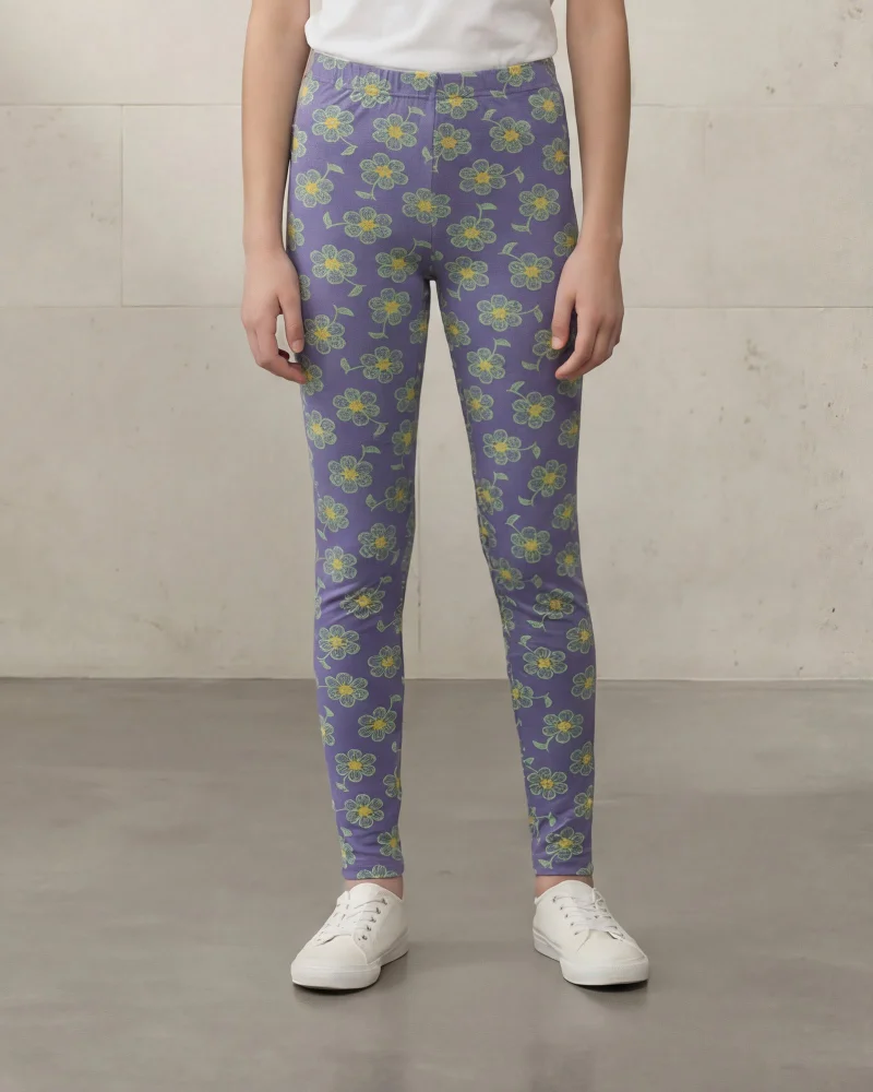 REDTAG Senior Girls Blue Floral Skinny Fit Leggings