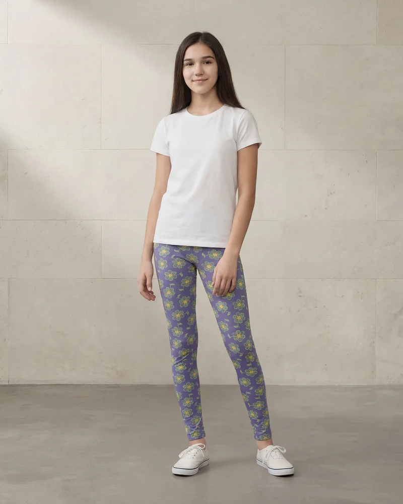 REDTAG Senior Girls Blue Floral Skinny Fit Leggings