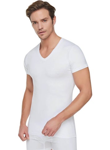 Tutku 6 Pieces White Color V-Neck Short Sleeve Singlet Undershirt 