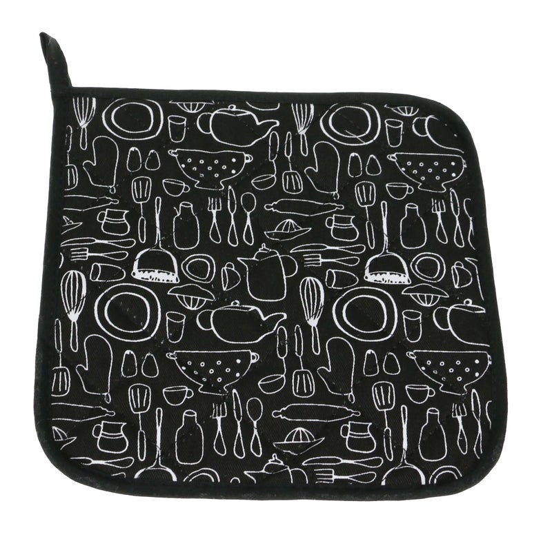 lifaith 100% Cotton Kitchen Everyday Potholders Pot Holder Heat Resistant Coaster Potholder for Cooking and Baking 8 x 8-Inch Set of 3 Black - Image 2