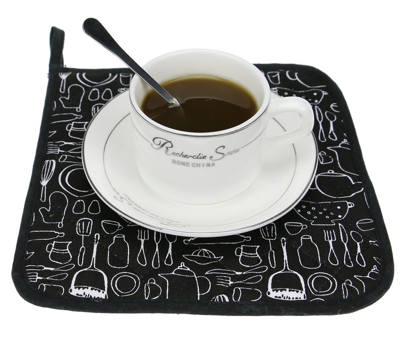 lifaith 100% Cotton Kitchen Everyday Potholders Pot Holder Heat Resistant Coaster Potholder for Cooking and Baking 8 x 8-Inch Set of 3 Black - Image 4