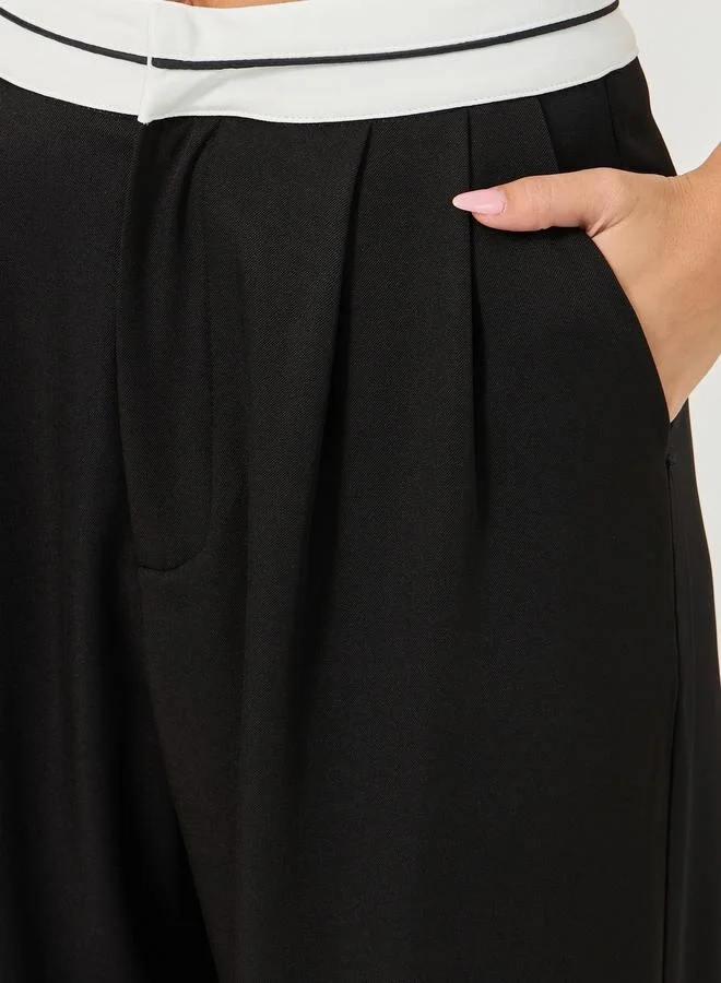 Styli Contrast Waistband Wide Leg Pants