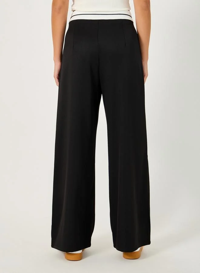 Styli Contrast Waistband Wide Leg Pants