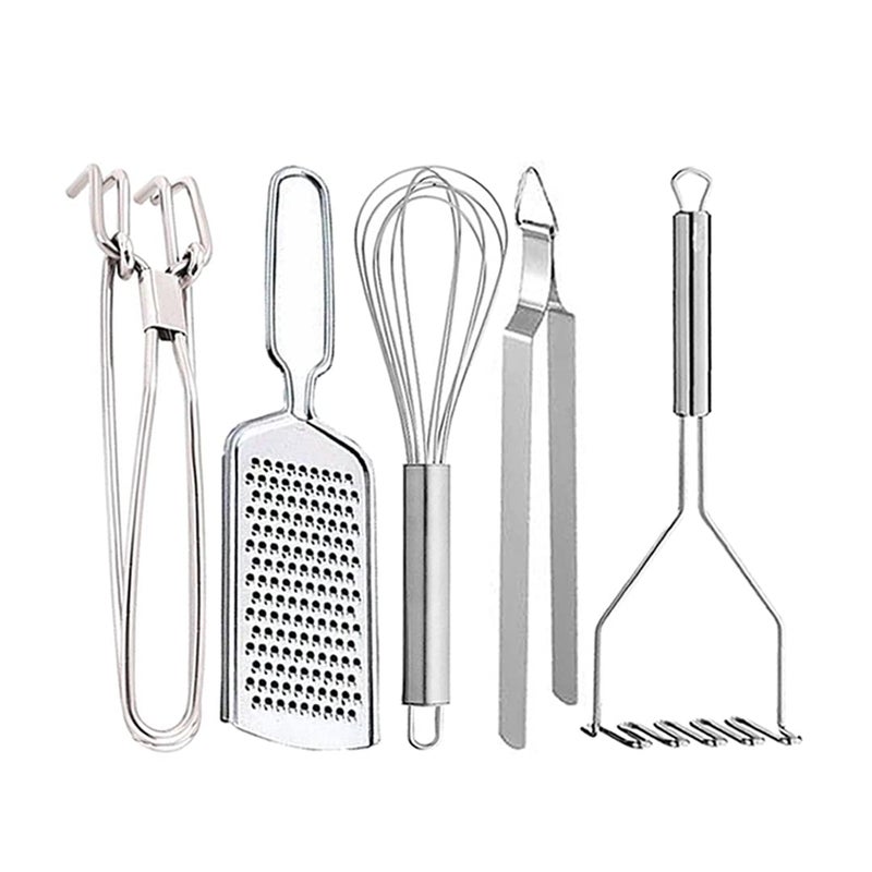 Oc9 Oc9 Stainless Steel Utility Pakkad Wire Grater Egg Whisk Roti Chimta Potato Masher for Kitchen Tools Set  - Image 1