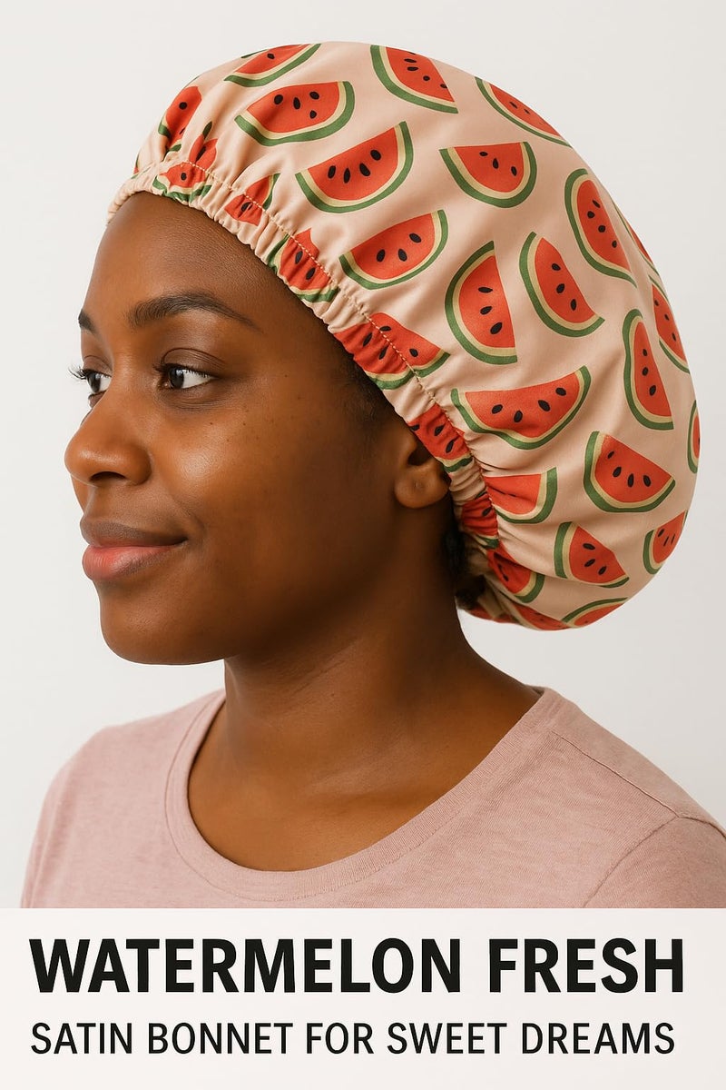 AUM ENTERPRISE RAMNATH IMPEX Cute Fruite Shower Cap for Women & Girls – Hair Bonnet - Reusable, Comfortable & Stylish Hair Protector with watermelon Print – Double-Layered and Eco-Friendly - All Hair Types. (watermelon) - Image 5
