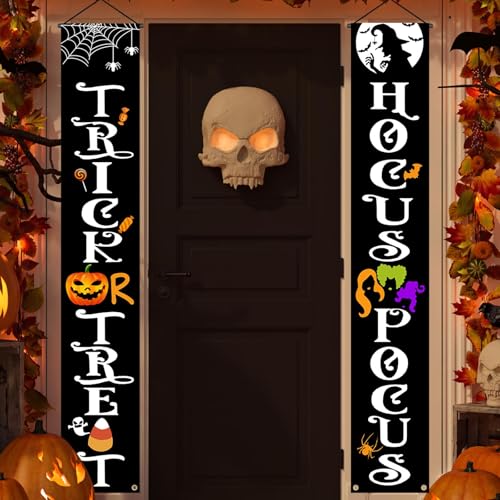 Olanrun Hanging Halloween Door Decorations, 70-inch Front Door Banner Decor Porch Sign Halloween Decorations Indoor Outdoor, Funny Reusable Banner for Party Office Home Yard Outside Wall Garage - Image 1
