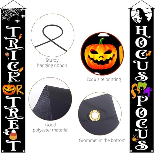Olanrun Hanging Halloween Door Decorations, 70-inch Front Door Banner Decor Porch Sign Halloween Decorations Indoor Outdoor, Funny Reusable Banner for Party Office Home Yard Outside Wall Garage - Image 3
