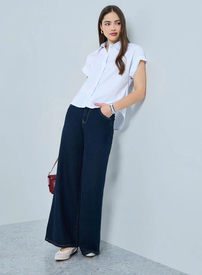 Styli White Solid Short Sleeve Shirt