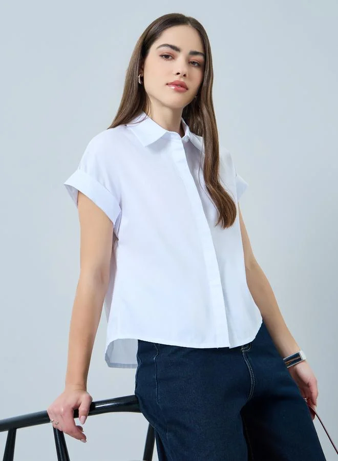 Styli White Solid Short Sleeve Shirt