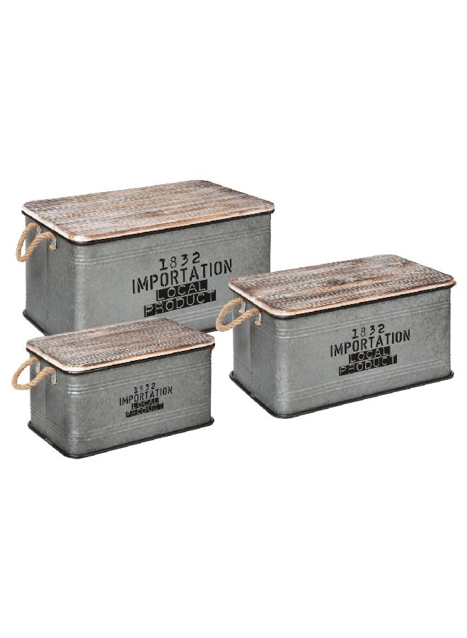 atmosphera 3-Piece High Quality Vintage Design Local Storage Trunk Set Grey and Brown 33 x 38 x 60.3 cm 178716A  - Image 1