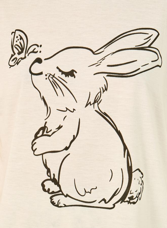 Styli Bunny Print T-Shirt and Cuffed Pyjama Set  - Image 3