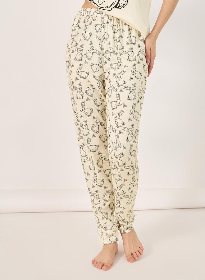 Styli Bunny Print T-Shirt and Cuffed Pyjama Set  - Image 5