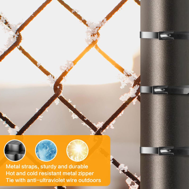 YISRHMCS Metal Zip Ties ï¼ˆ100pcsï¼‰11.8 inchï¼Œ304 Stainless Steel Zip Ties .Heavy Duty Multi-Purpose Self- Locking Cable Ties for Outdoor Fence, vehicles, Machinery, Exhaust Wrap,Farms, Pipes, Cable - Image 3