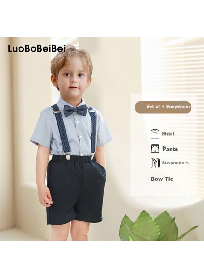 LUOBOBEIBEI Luobu Beibei Boys' Formal Wear, Children's Suspender Pants And Vest Set, Back-to Chorus Host Performance Outfit, Suspender Pants Set, 150 - Image 1
