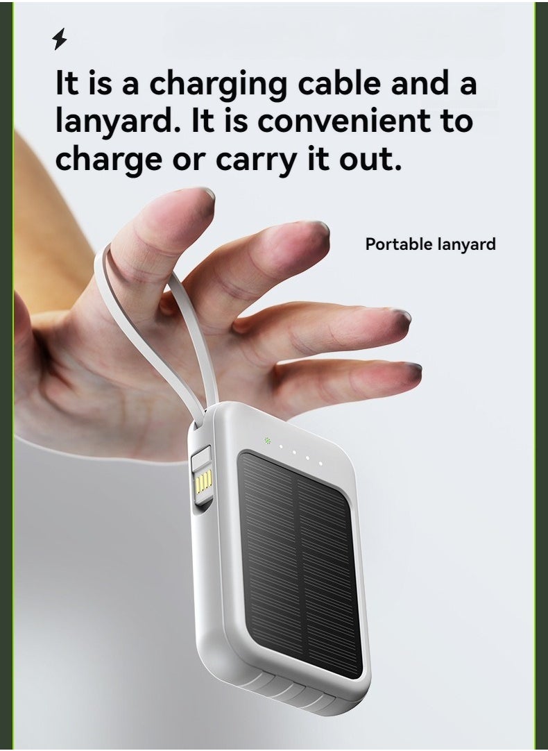 Generic - New solar power bank 10000 mAh large capacity comes with charging cable mini mobile power supply essential for camping (white) - Image 1