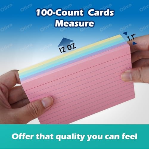 Olivo Colored Index Cards 4x6 Lined Ruled Flash Note Cards 100 Count, 5 Pastel Colors Assorted, 220 GSM Heavy Weight - Image 4