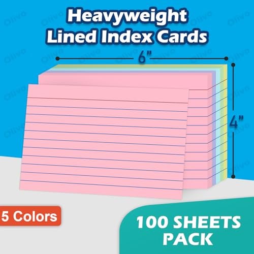 Olivo Colored Index Cards 4x6 Lined Ruled Flash Note Cards 100 Count, 5 Pastel Colors Assorted, 220 GSM Heavy Weight - Image 2